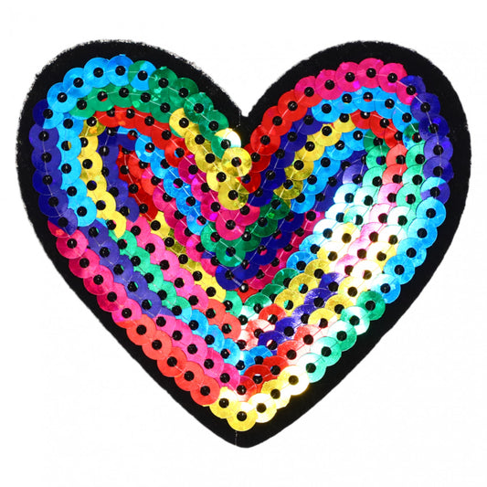 Petic textil, Patch, Inima, paiete, NO8386, 6.5 x 6.8 cm, Multicolor