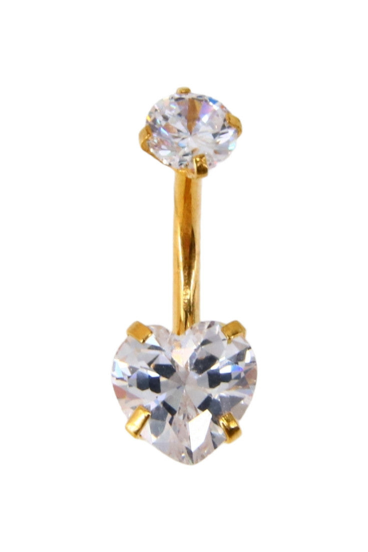 Piercing buric, zirconiu, inima, 2 cm, NO877, Auriu