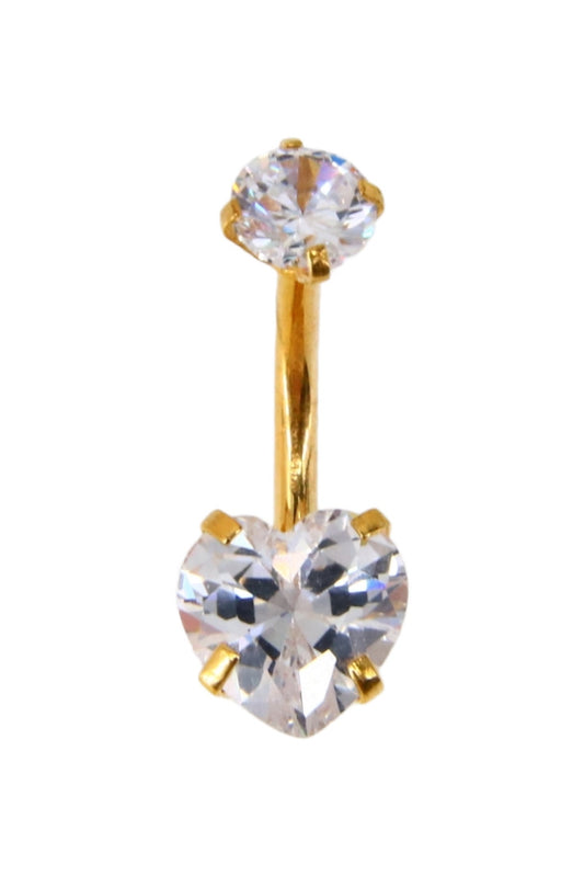 Piercing buric, zirconiu, inima, 2 cm, NO877, Auriu