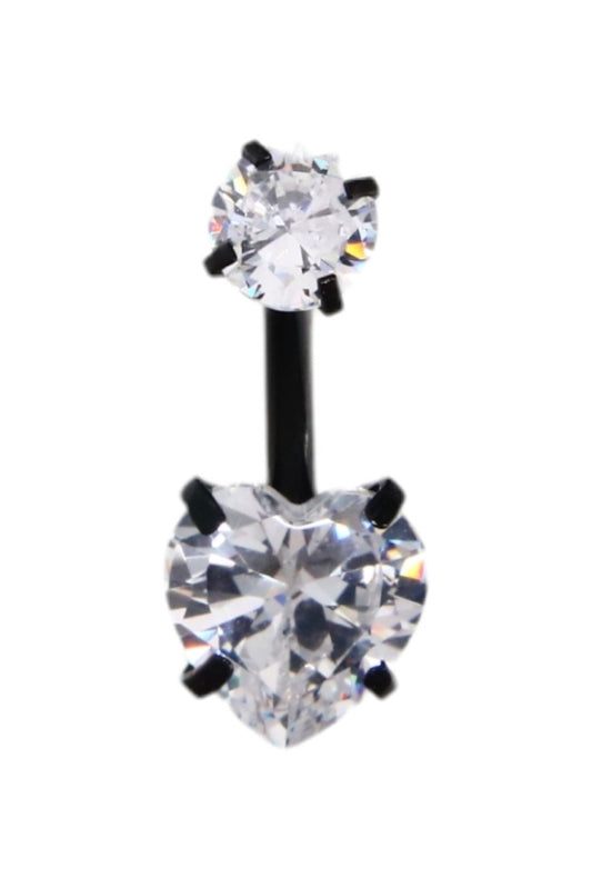 Piercing buric, zirconiu, inima, 2 cm, NO878, Negru