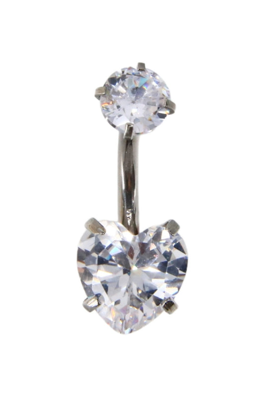 Piercing buric, zirconiu, inima, 2 cm, NO879, Argintiu
