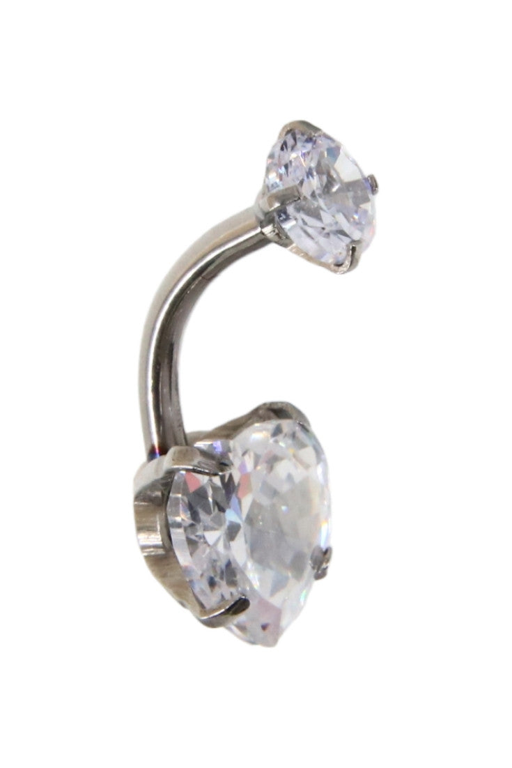 Piercing buric, zirconiu, inima, 2 cm, NO879, Argintiu