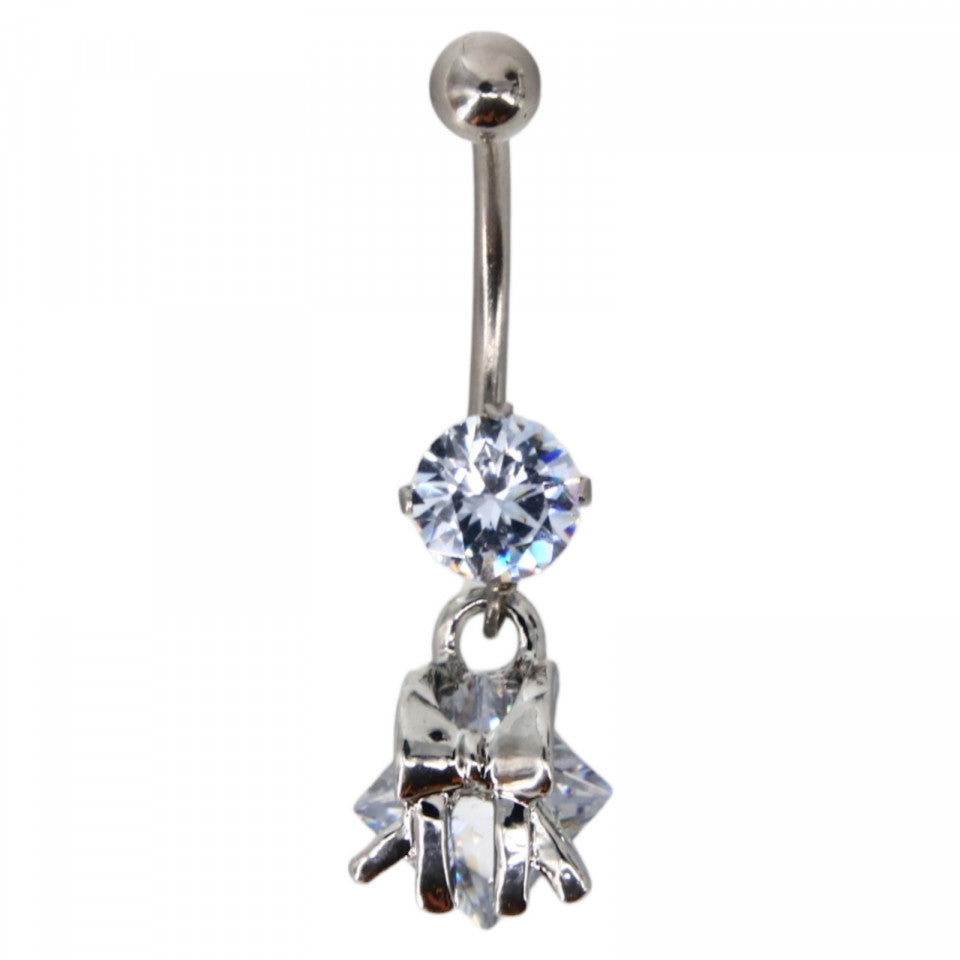 Piercing dama bur ic, inox, zirconiu, funda, 3.5 cm, NO6008, Argintiu