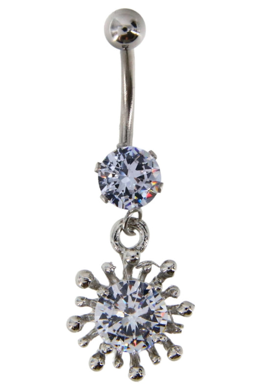 Piercing dama buric, inox, zirconiu, 3.5 cm, Floare, NO846, Argintiu