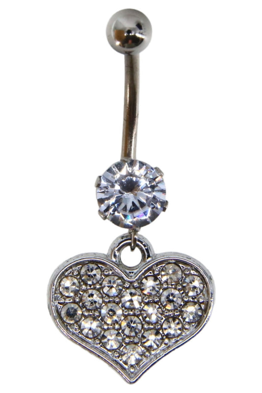 Piercing dama buric, inox, zirconiu, 3.5 cm, Inima, NO254, Argintiu