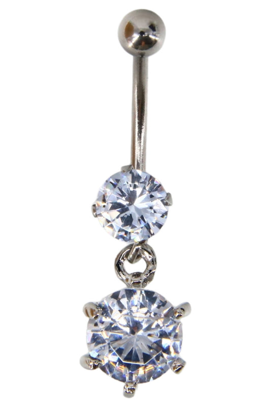 Piercing dama buric, inox, zirconiu, 3.5 cm, Lacrima, NO527, Argintiu