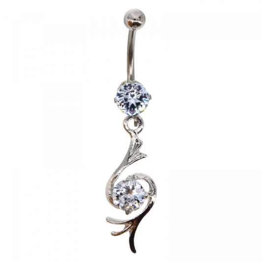 Piercing dama buric, inox, zirconiu, 3.5 cm, NO6012, Argintiu