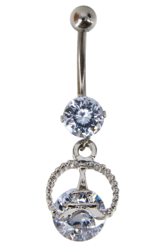 Piercing dama buric, inox, zirconiu, 3.5 cm, Turnul Eiffel, NO649, Argintiu