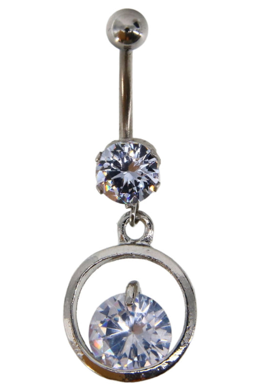 Piercing dama buric, inox, zirconiu, 3.7 cm, Lacrima, NO364, Argintiu