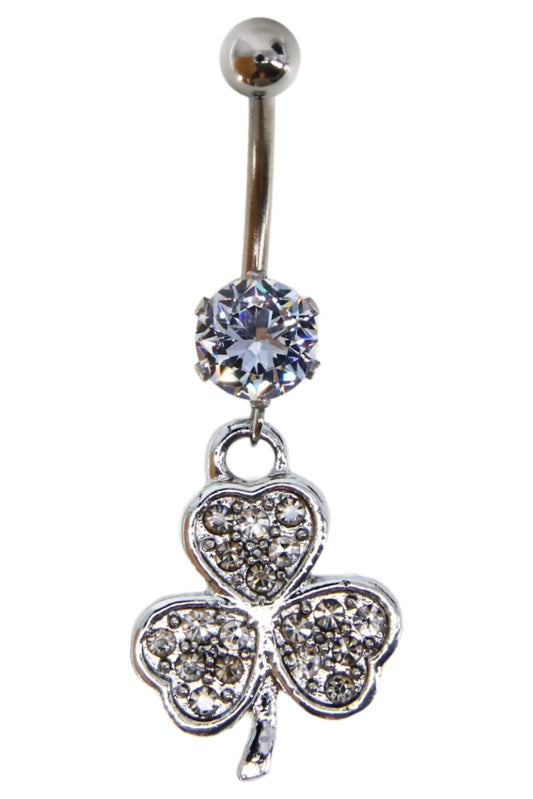 Piercing dama buric, inox, zirconiu, 3.8 cm, Trifoi, NO643, Argintiu