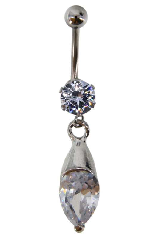 Piercing dama buric, inox, zirconiu, 4 cm, Lacrima, NO958, Argintiu