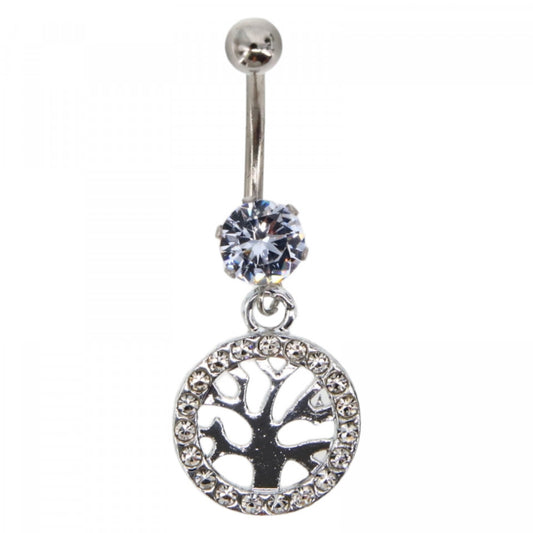 Piercing dama buric, inox, zirconiu, copacul vietii, 3.5 cm, NO6001, Argintiu