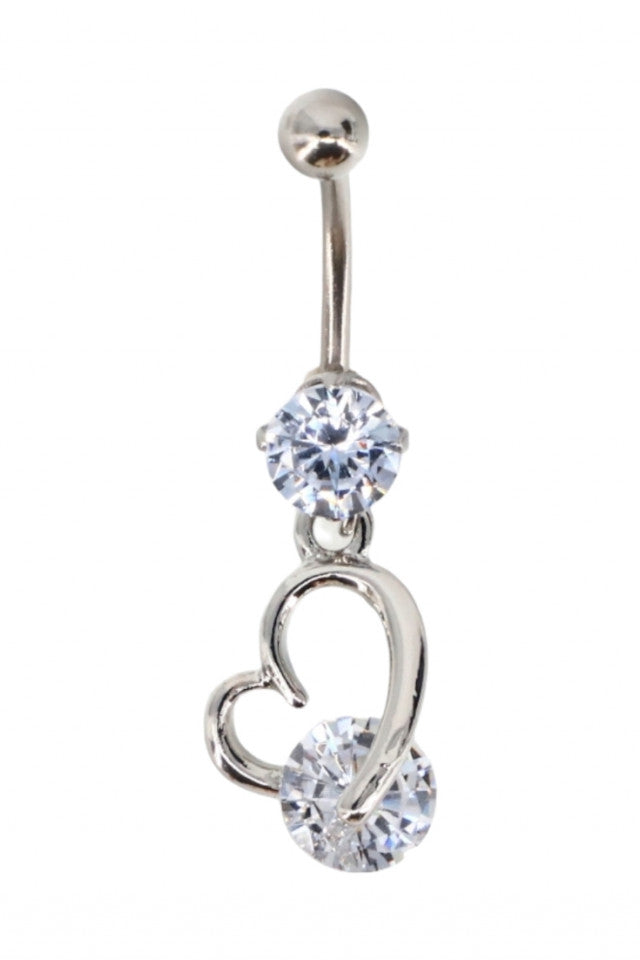 Piercing dama buric, inox, zirconiu, inima, 3.5 cm, NO5981, Argintiu