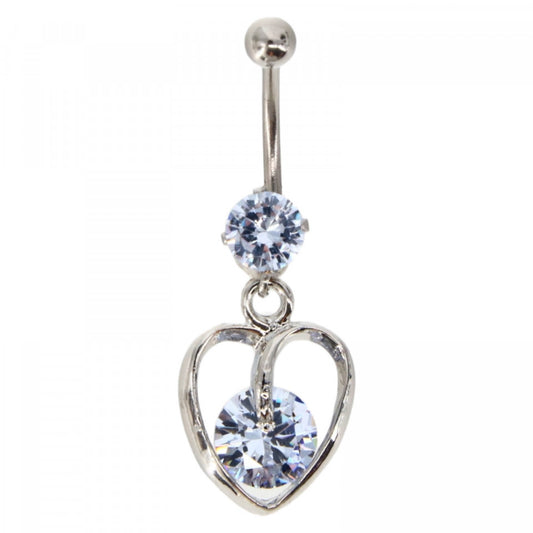 Piercing dama buric, inox, zirconiu, inima, 3.5 cm, NO5994, Argintiu