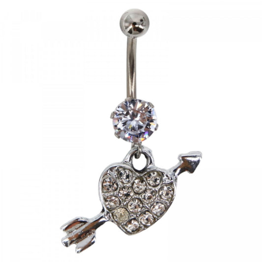 Piercing dama buric, inox, zirconiu, inima, 3.5 cm, NO5996, Argintiu