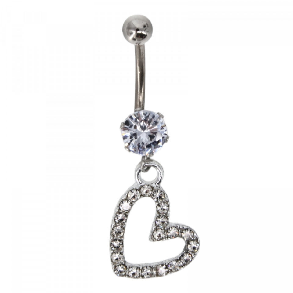 Piercing dama buric, inox, zirconiu, inima, 3.5 cm, NO6004, Argintiu