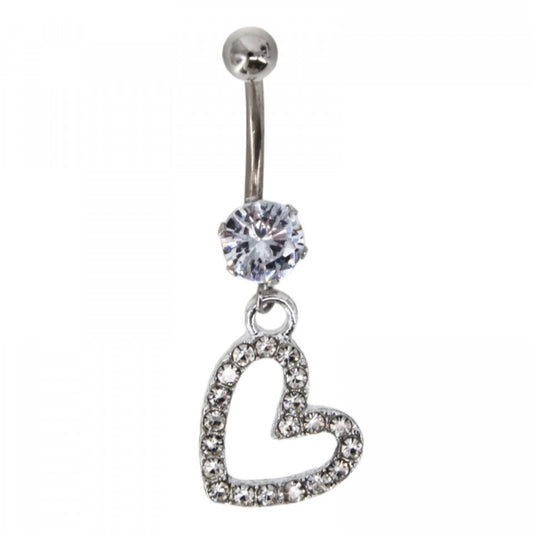 Piercing dama buric, inox, zirconiu, inima, 3.5 cm, NO6004, Argintiu
