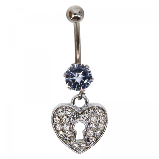 Piercing dama buric, inox, zirconiu, lacatul inimii, 3.5 cm, NO6006, Argintiu