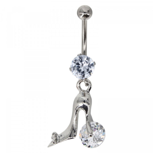 Piercing dama buric, inox, zirconiu, pantof cu toc, 3.5 cm, NO5988, Argintiu