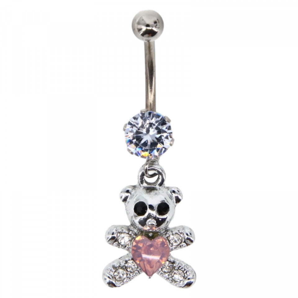 Piercing dama buric, inox, zirconiu, Ursulet, 3.5 cm, NO5987, Argintiu
