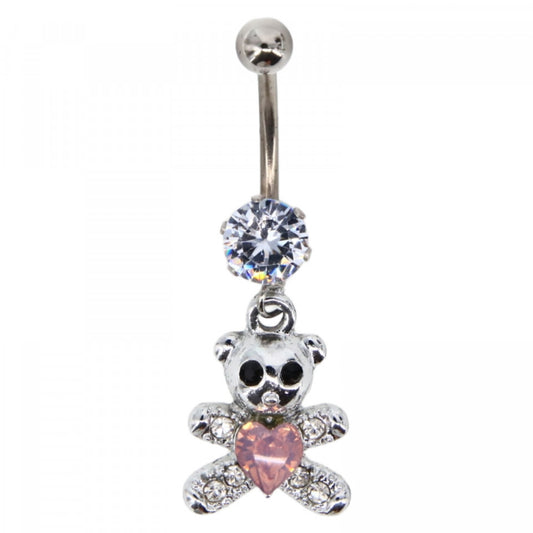 Piercing dama buric, inox, zirconiu, Ursulet, 3.5 cm, NO5987, Argintiu