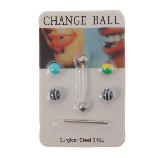 Piercing limba, Otel chirurgical, 4 sfere schimb, 1 tija bonus, NO466, 3 cm, Multicolor