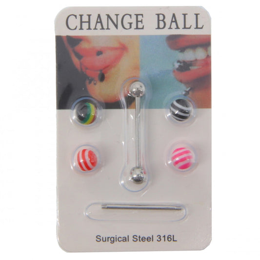 Piercing limba, Otel chirurgical, 4 sfere schimb, 1 tija bonus, NO467, 3 cm, Multicolor