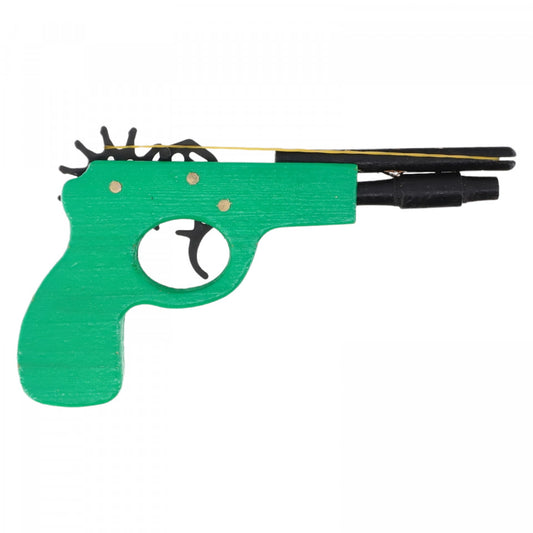 Pistol pentru copii cu elastic, lemn, 23 cm, Verde