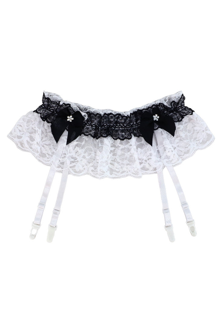 Portjartier sexy din dantela, jartiere atasate, Funda, NO186, One Size, Alb