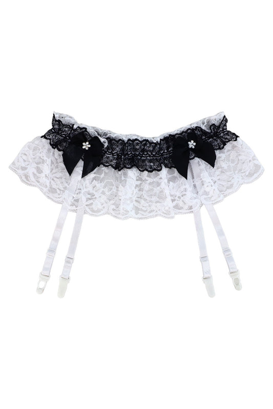 Portjartier sexy din dantela, jartiere atasate, Funda, NO186, One Size, Alb