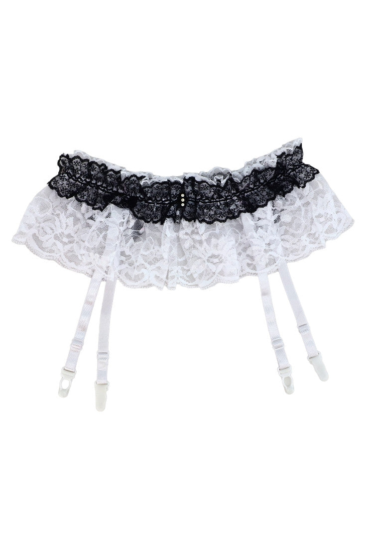 Portjartier sexy din dantela, jartiere atasate, Funda, NO186, One Size, Alb