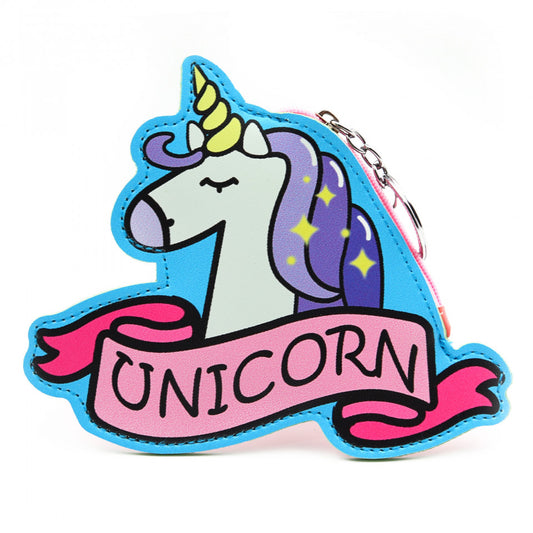 Portofel tip breloc, forma Unicorn, Multicolor, 14.5 x 12 cm