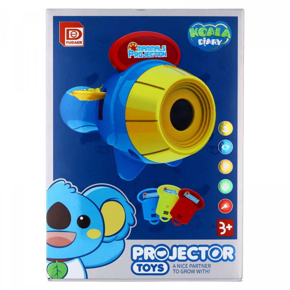 Proiector mini pentru copii, cu 3 discuri de proiectie, ce contin 24 imagini, mamifere, animale marine si pasari, Multicolor