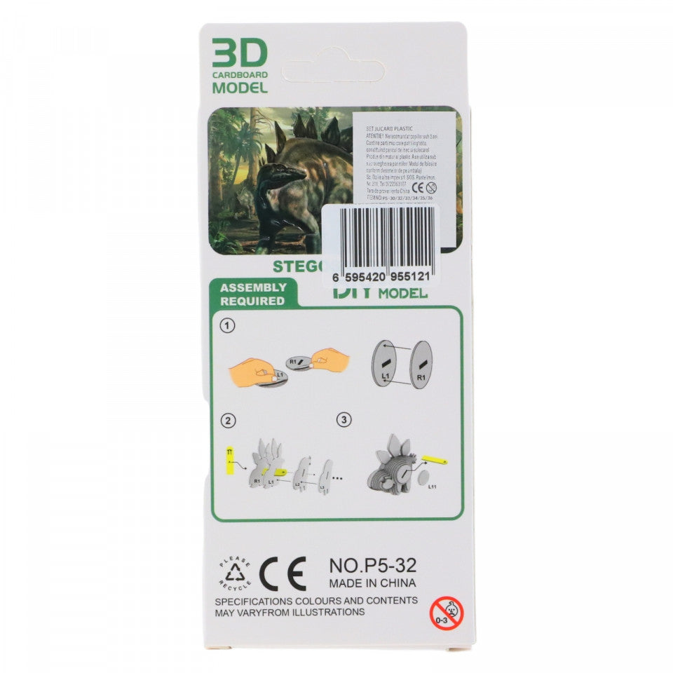 Puzzle 3D Dinozaur, Stegosaurus, carton dur, NOP532, 24 piese