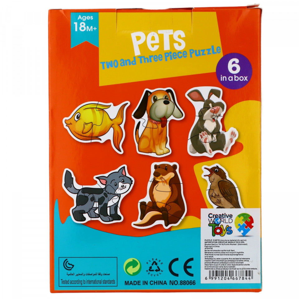 Puzzle, 6 Animale de companie, 18 x 13 cm, 15 piese, Multicolor