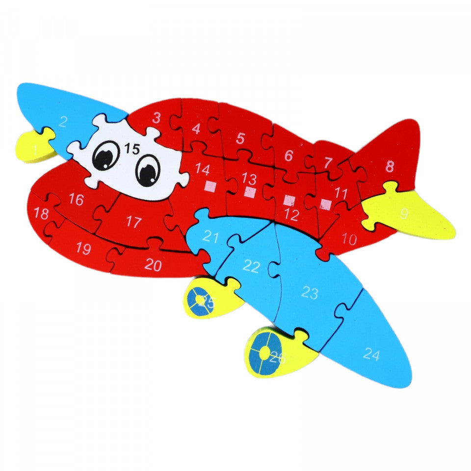 Puzzle lemn avion, multicolor, NO337, 26 pcs, 30x17 cm