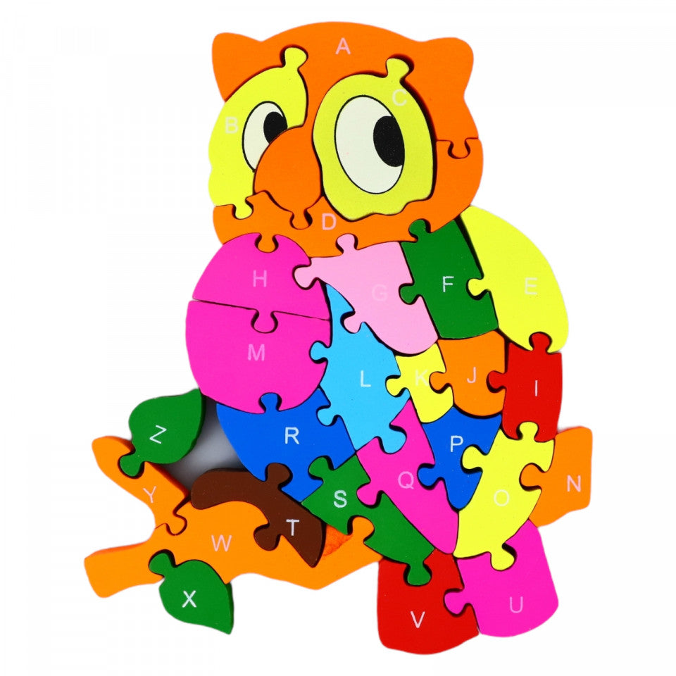Puzzle lemn bufnita, multicolor, NO340, 26 pcs, 24x18 cm