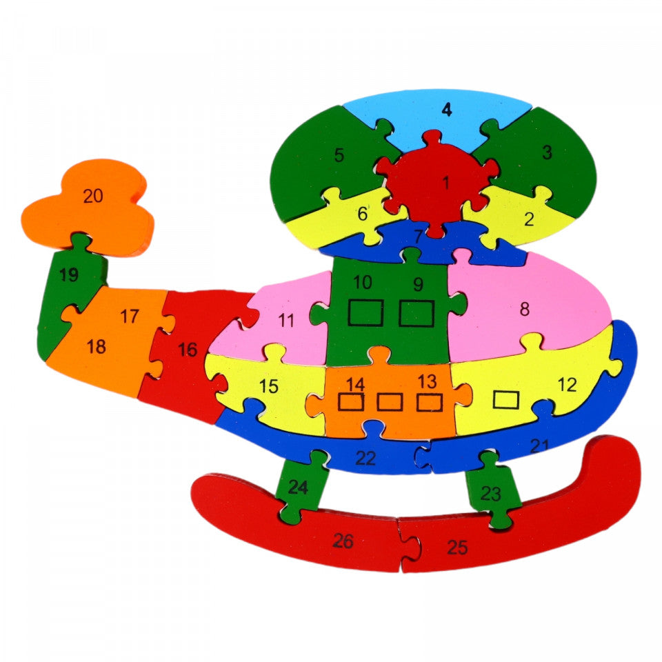 Puzzle lemn elicopter, multicolor, NO338, 23 pcs, 25.5x20.3 cm