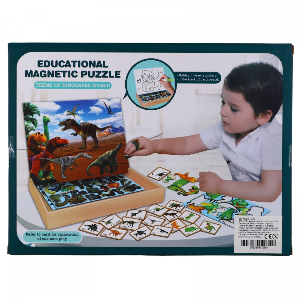 Puzzle magnetic, educational, Dinozauri, cutie de depozitare 105 piese