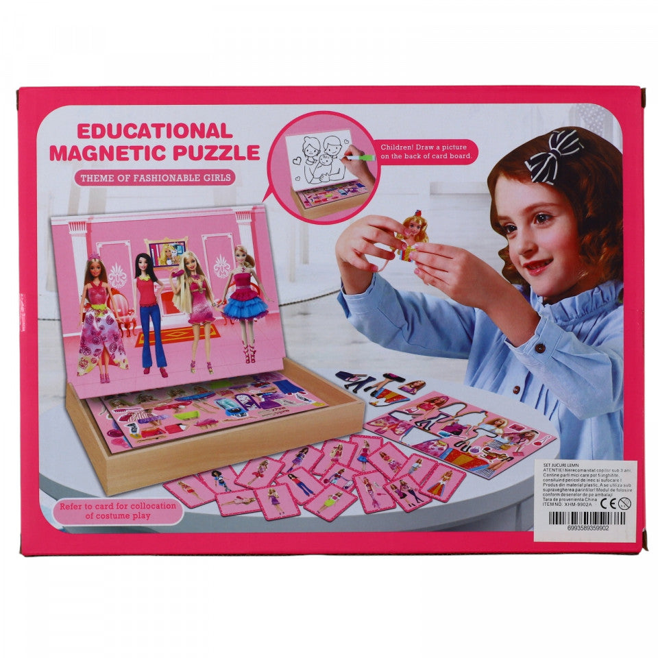 Puzzle magnetic, educational, Fashion Girls, cutie de depozitare, 129 piese