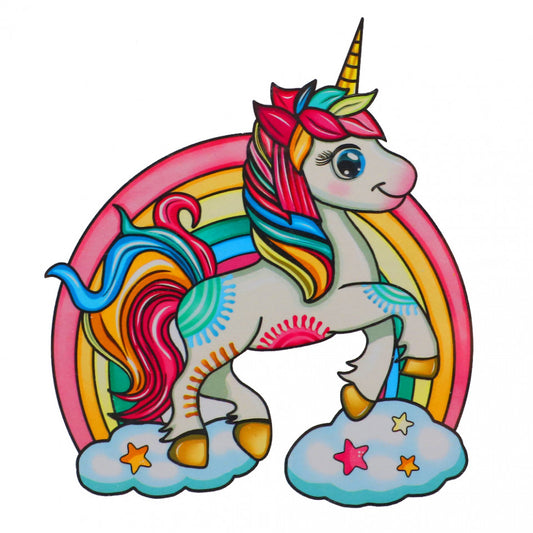 Puzzle Unicorn din lemn, Multicolor, 15 x 21 cm, 80 piese