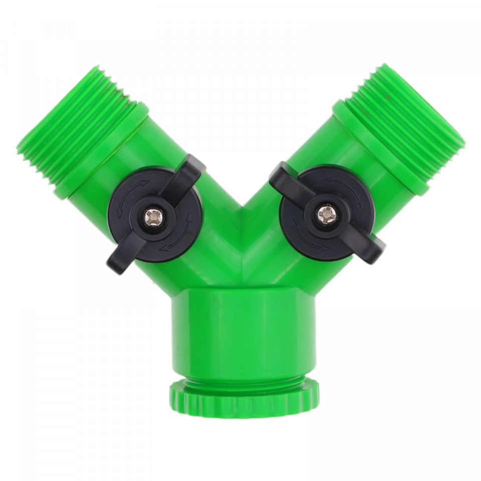Racord pentru robinet, cu 2 iesiri, valve ON / OF, Verde
