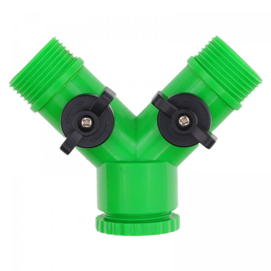 Racord pentru robinet, cu 2 iesiri, valve ON / OF, Verde