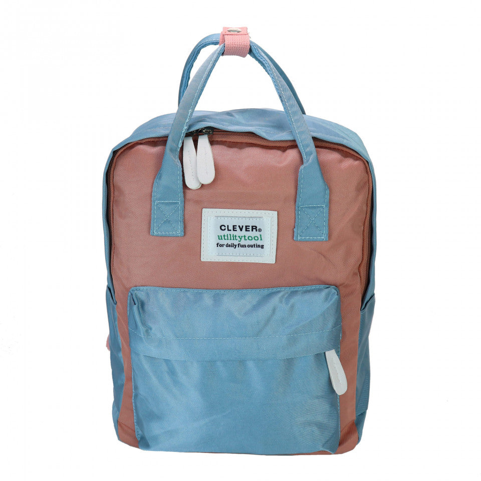 Rucsac Femei Casual, Sistem anti taiere, Bleu cu roz, Marime universala