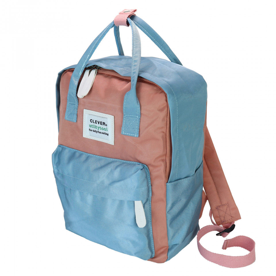 Rucsac Femei Casual, Sistem anti taiere, Bleu cu roz, Marime universala