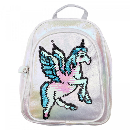 Rucsac pentru copii, Paiete, Unicorn, 24 x 20 x 10 cm, NO956, Alb sidef