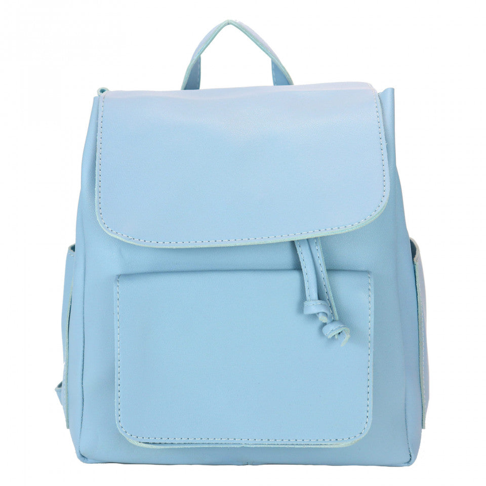 Rucsac Piele Ecologica cu clapa Femei, Casual, Bleu, Marime universala