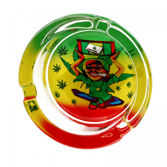 Scumiera din sticla, model frunze de canabis, 8.5 x 3.5 cm, Multicolor