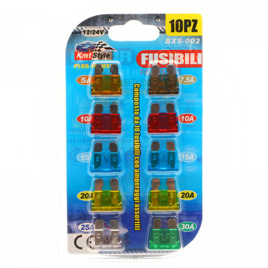 Set 10 buc, Sigurante fusibile BXS-002, 5A, 7.5A, 10A, 15A, 20A, 25A, 30A