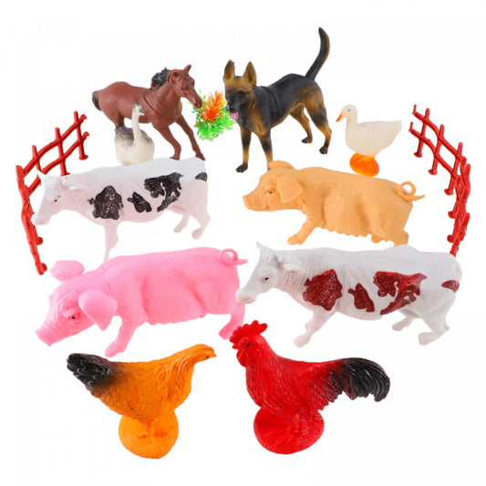Set 10 Figurine, Cal, Caine, Gasca, Rata, Cocos, Gaina, Porc, Vaca, Multicolor